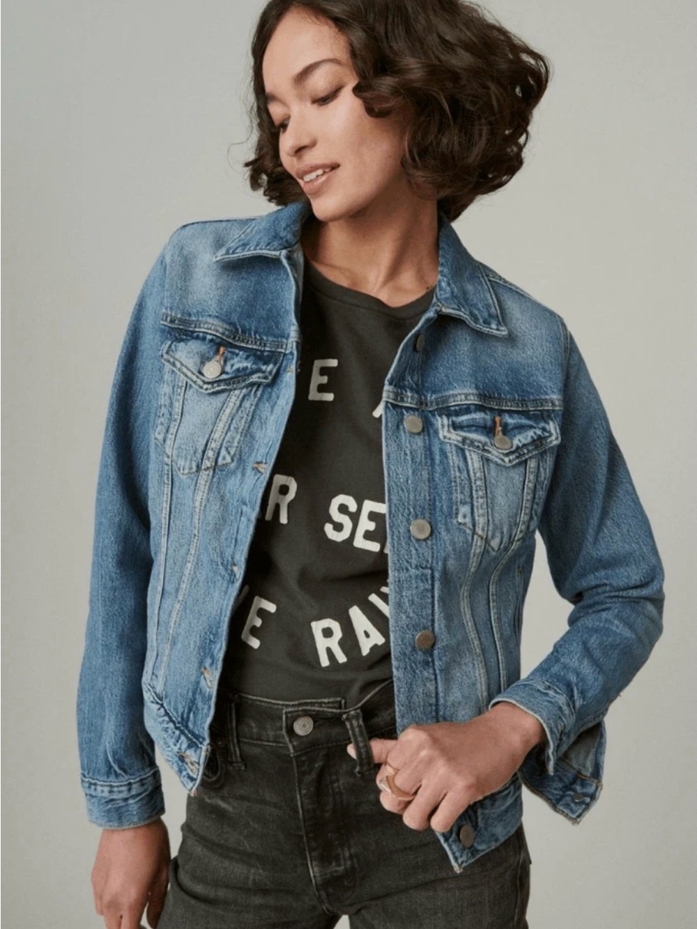 Lucky Brand Tomboy Trucker jean denim jacket Size S distressed